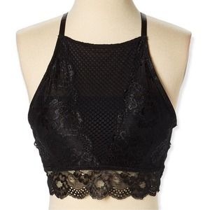 René Rofé Black Corset Bustier Top Mesh Accent High Neck Bralette Size Large